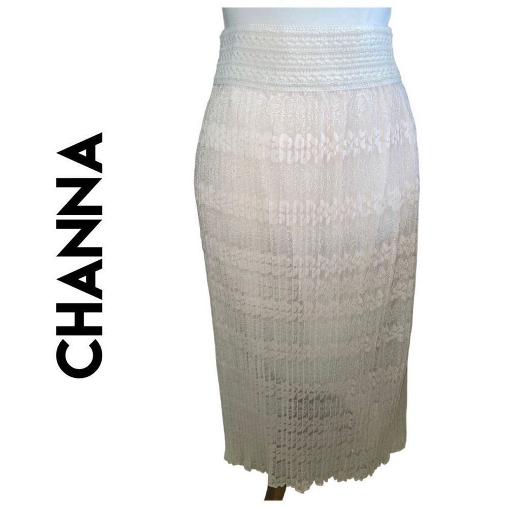 Channa Champagne Lace Fully Lined Pleated Midi/Maxi Skirt NWOT